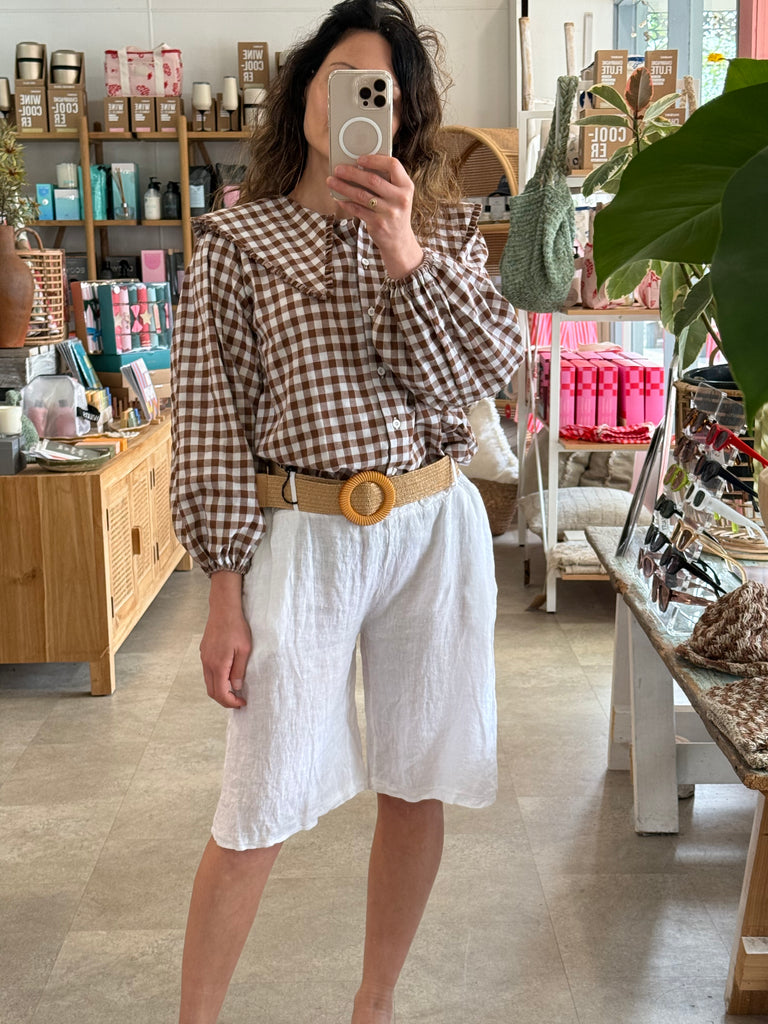Belted Linen Short White