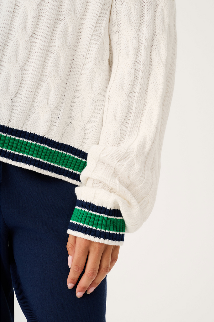 Asher Heritage Knit Sweater - Cream/Tide