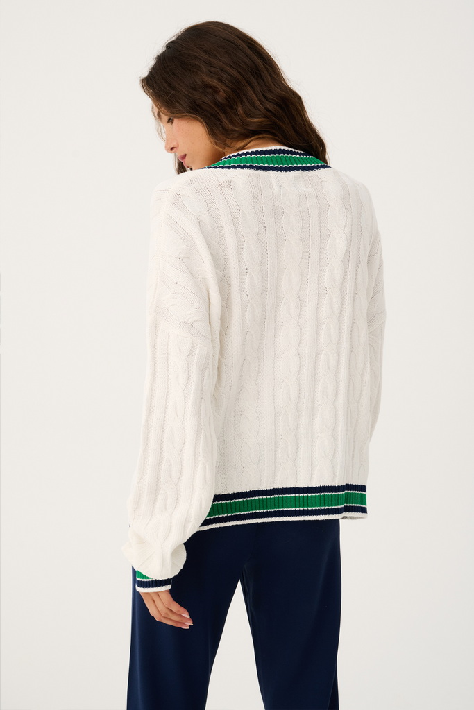 Asher Heritage Knit Sweater - Cream/Tide