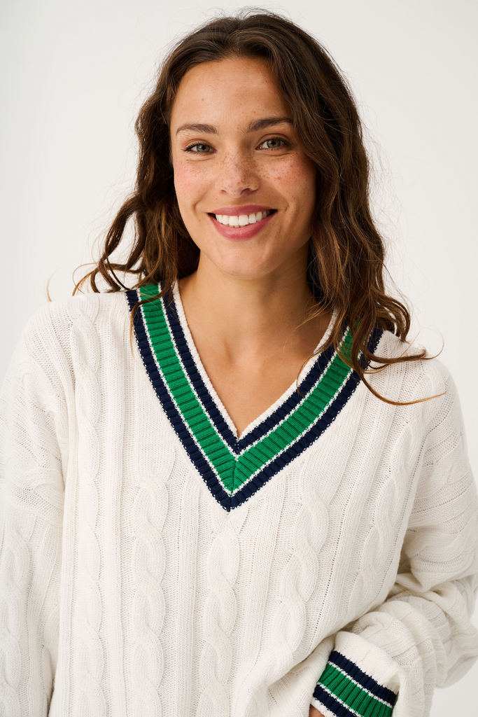 Asher Heritage Knit Sweater - Cream/Tide