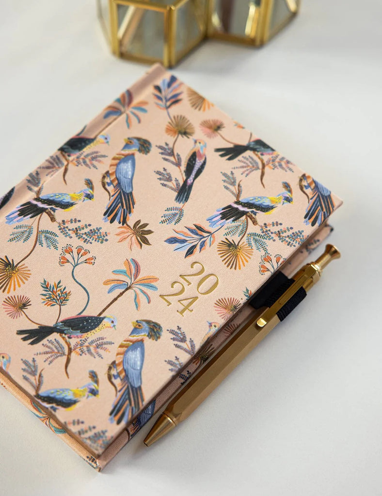 2024 Day to a Page Linen Bound Planner - Songbirds