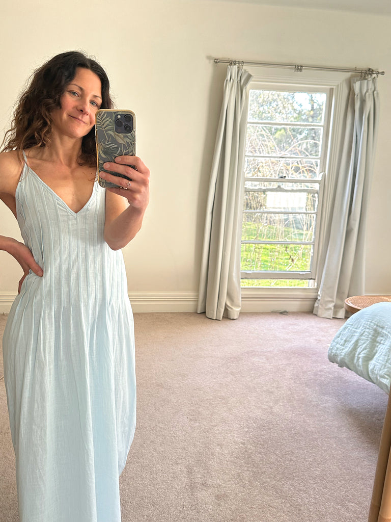 Powder Blue Pleat Maxi Dress