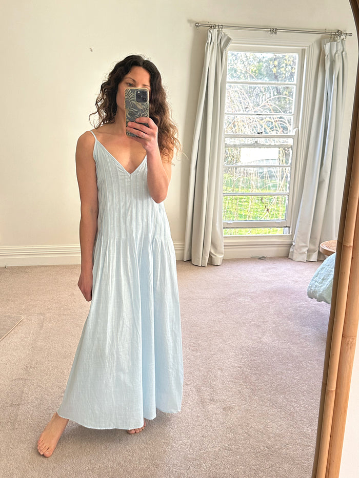 Powder Blue Pleat Maxi Dress