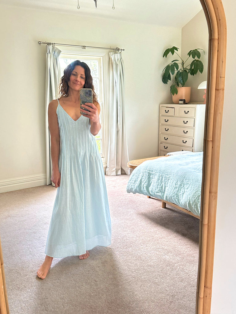 Powder Blue Pleat Maxi Dress