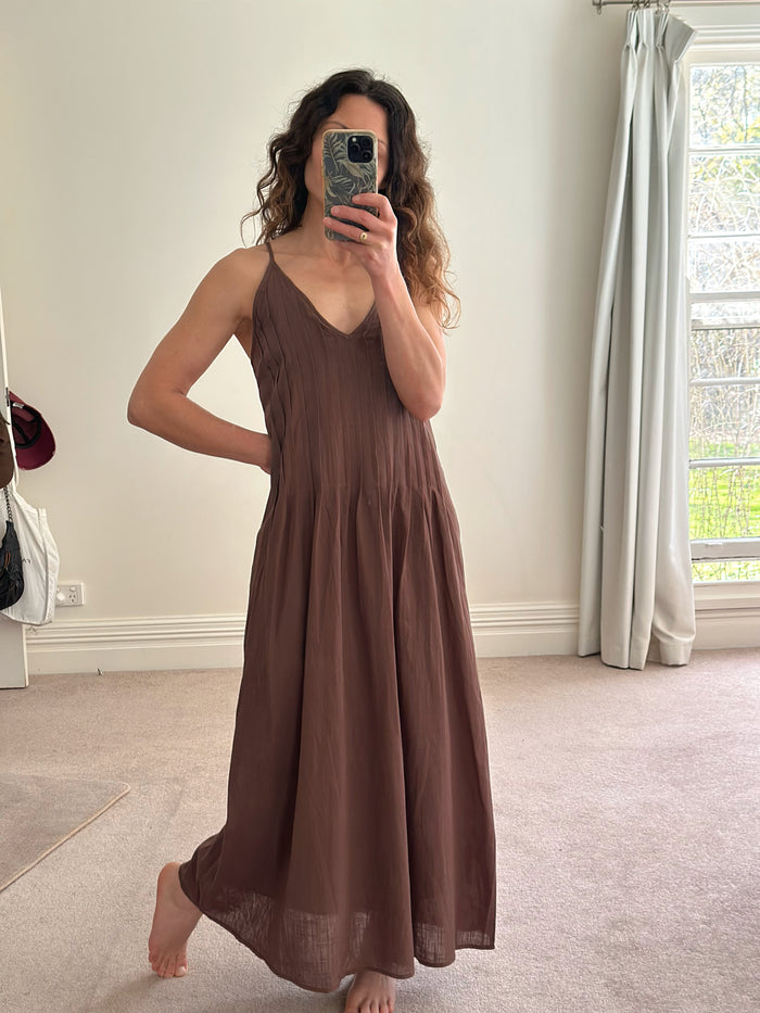 Chocolate Pleat Maxi Dress