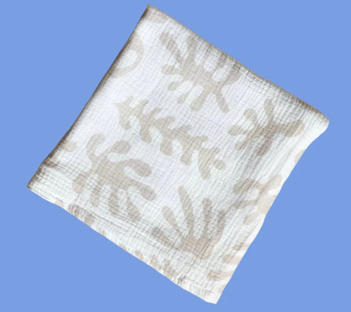 Marine dream organic cotton baby swaddle - stone