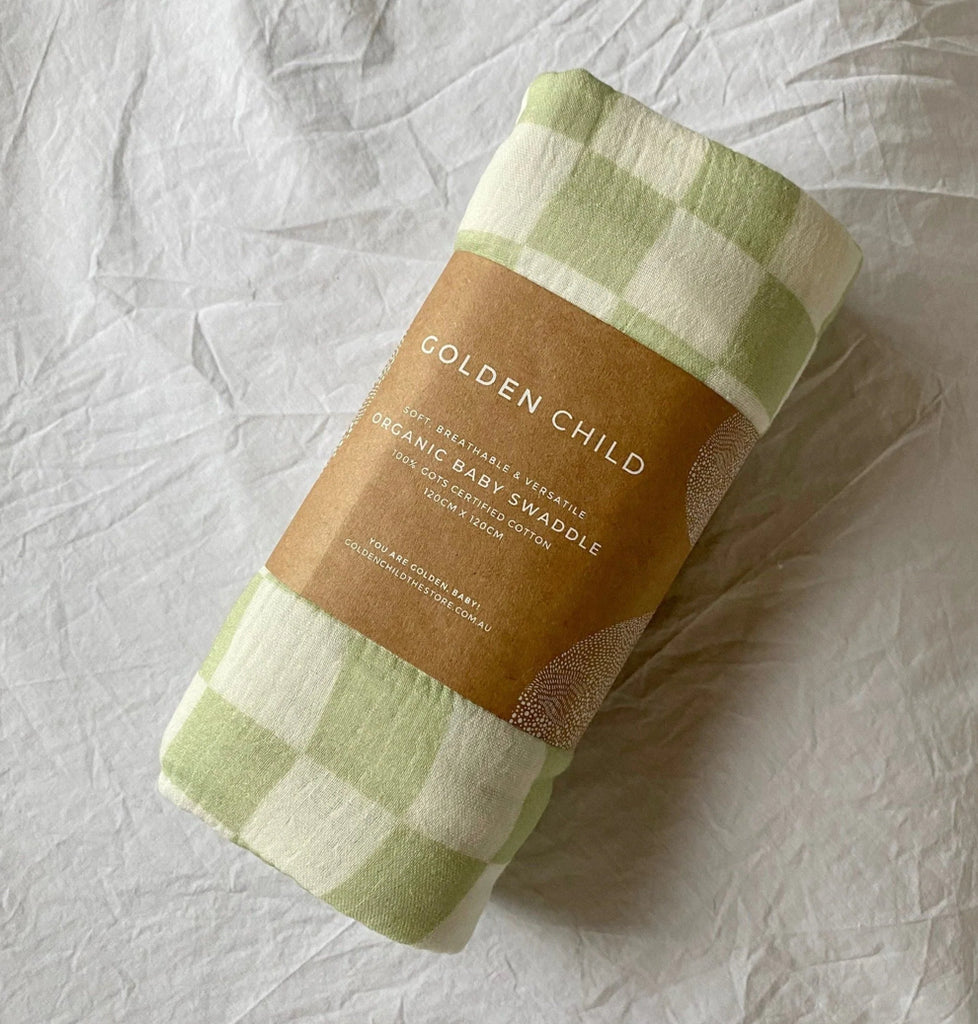 Lime checked organic cotton baby swaddle