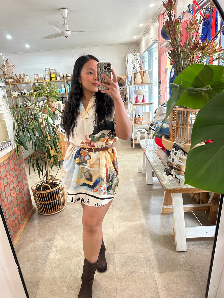French Print Shift Dress