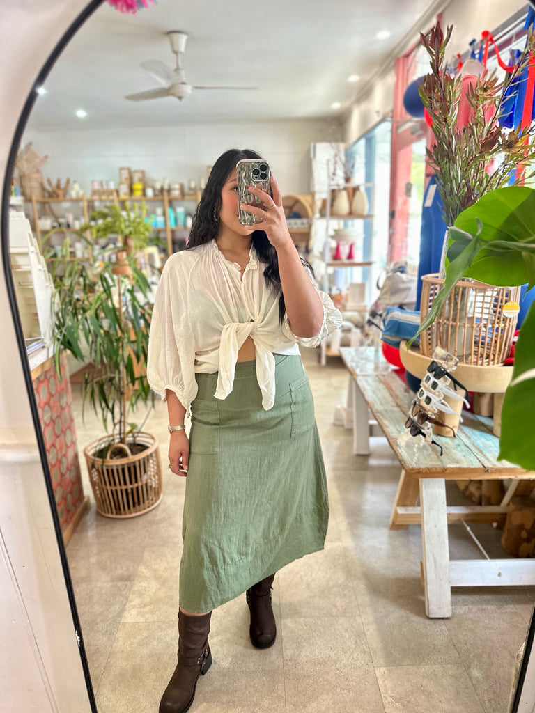 Lola Linen Skirt Khaki