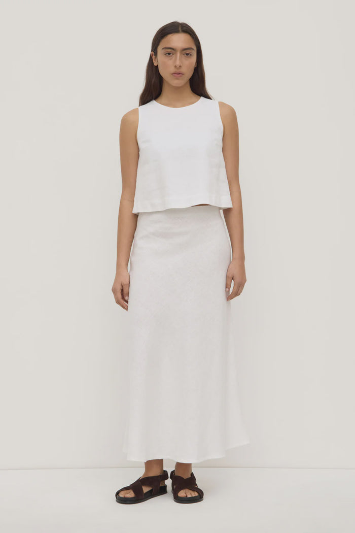 Melody Linen Bias Skirt White