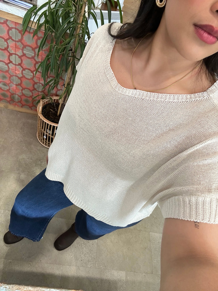 Natural Cotton Blend Knit Top