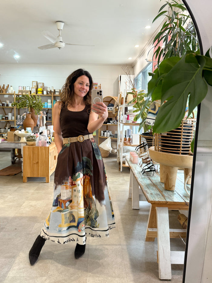 French Print Cotton Skirt Chocolate