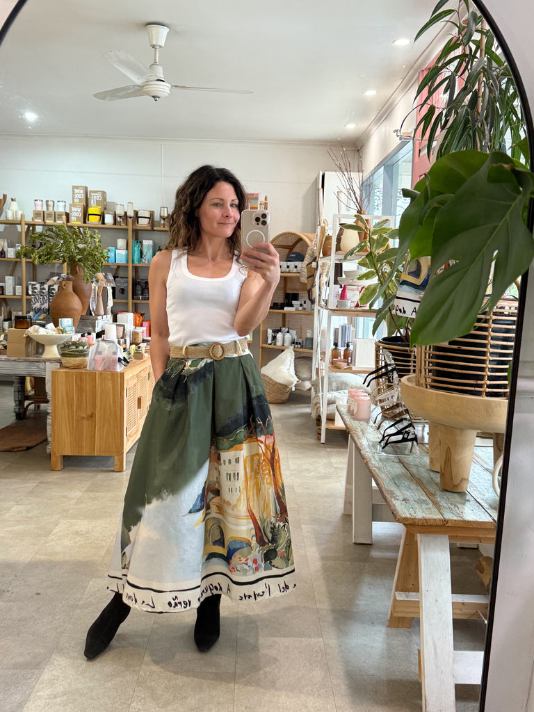 French Print Khaki Skirt