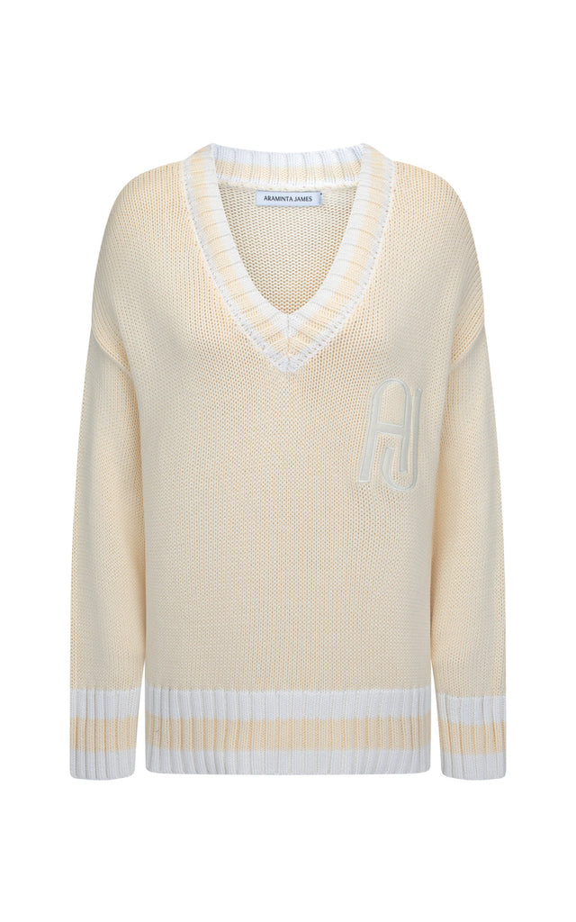 AJ V Neck Sweater Lemon Cream