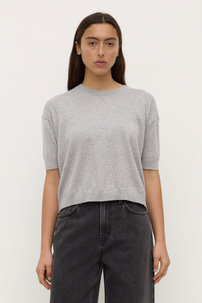 Vanya Cotton Cashmere Knit Tee Grey Marle