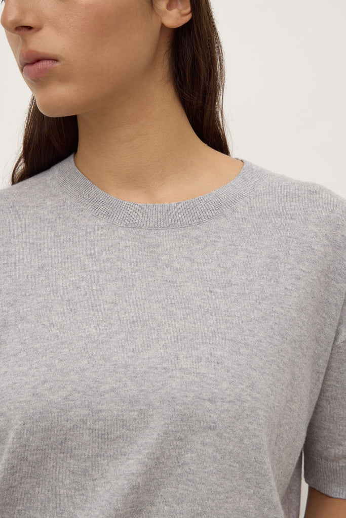 Vanya Cotton Cashmere Knit Tee Grey Marle