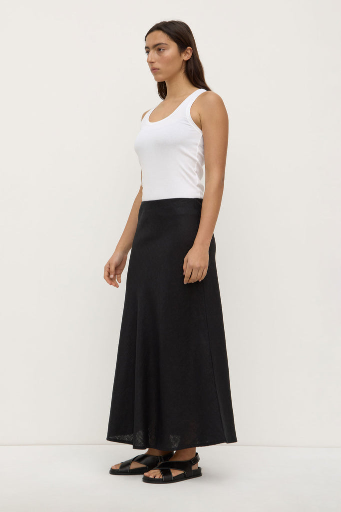 Melody Linen Bias Skirt Black