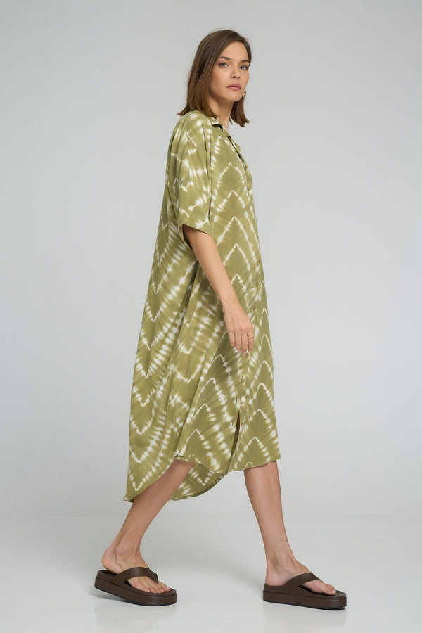 Georgie Shirt Dress Celestial Tie Dye / Matcha