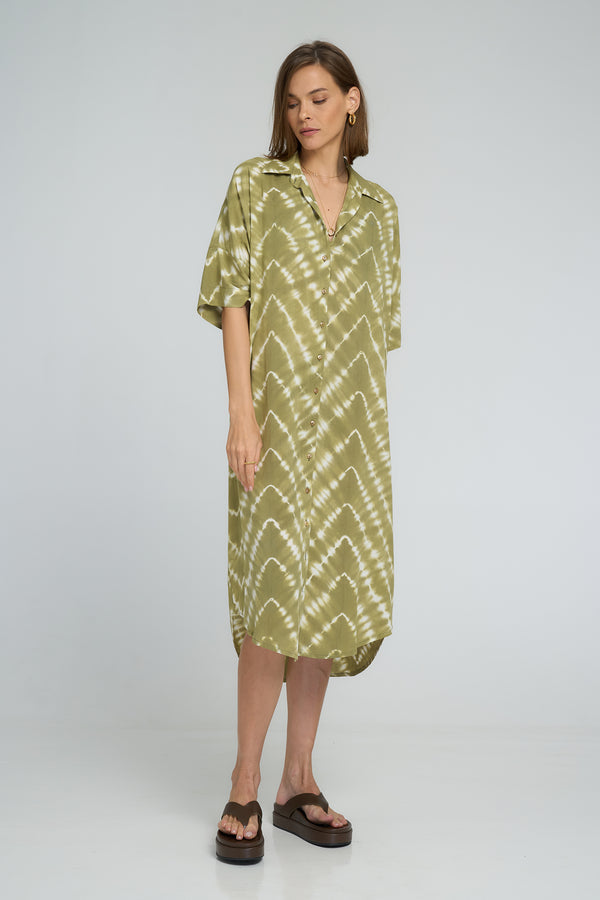 Georgie Shirt Dress Celestial Tie Dye / Matcha