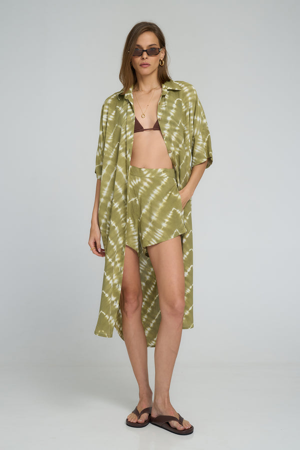 Georgie Shirt Dress Celestial Tie Dye / Matcha