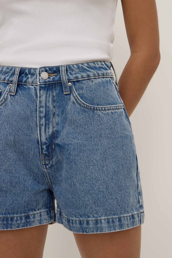 Boxy Denim Short Dark Stone