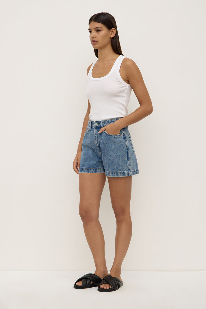 Boxy Denim Short Dark Stone