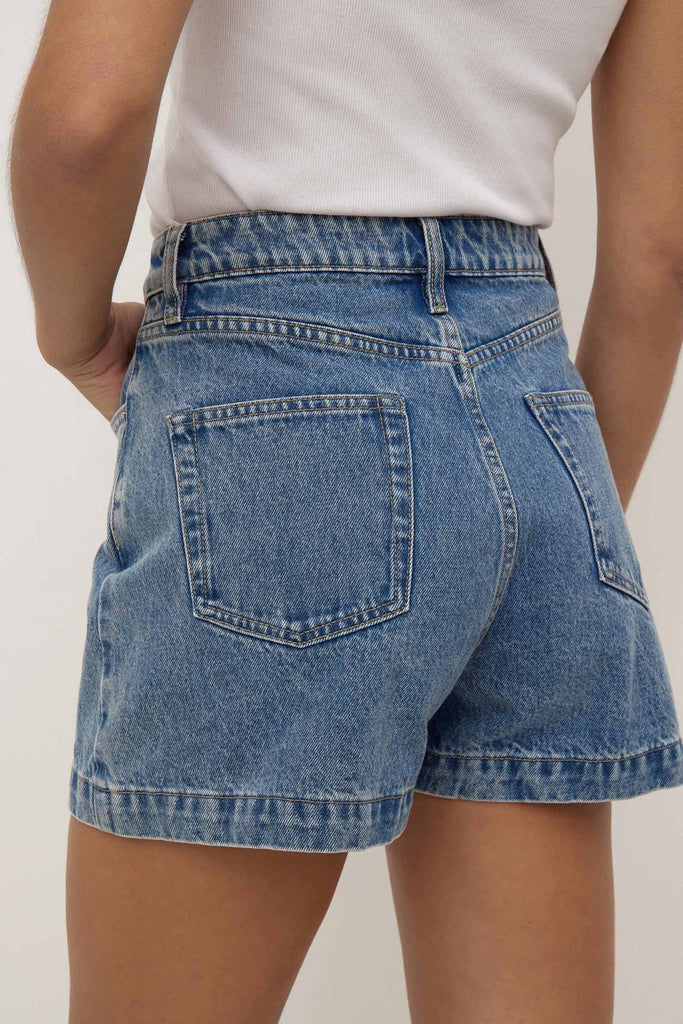 Boxy Denim Short Dark Stone