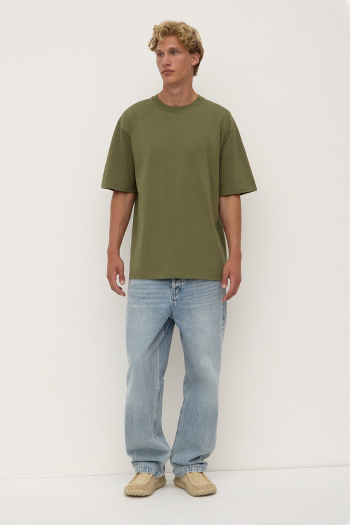 Knox organic oversized tee chive, assembly label, Mika and max