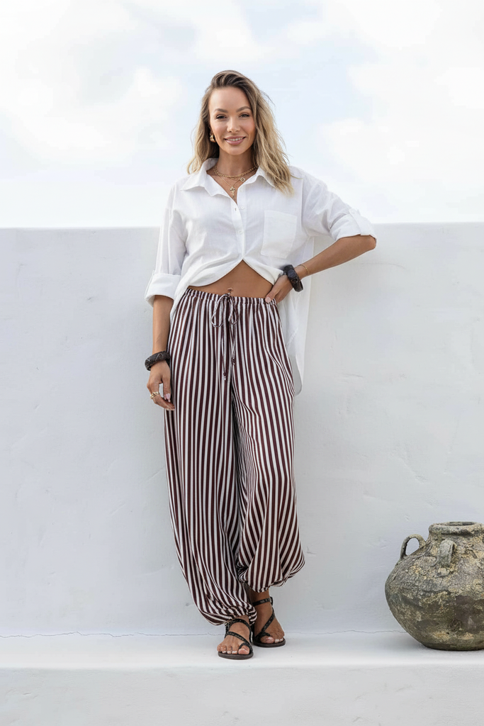 Choc Vanilla Stripe Balloon Pants - Mika and Max