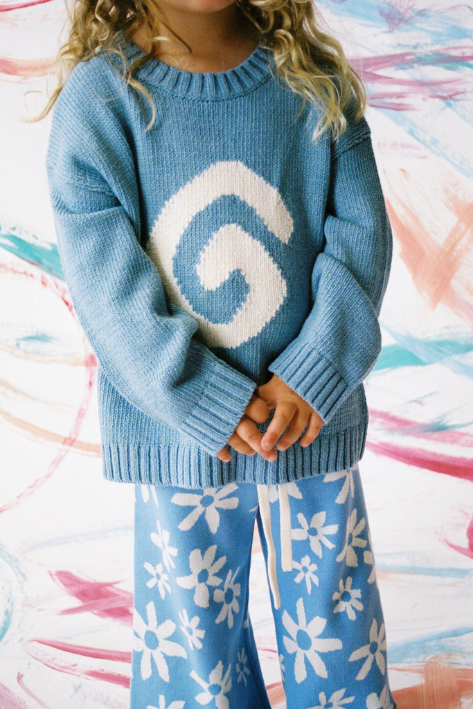 Organic Swirl Intarsia Knit Pull Over - Duck Egg - Mika and Max