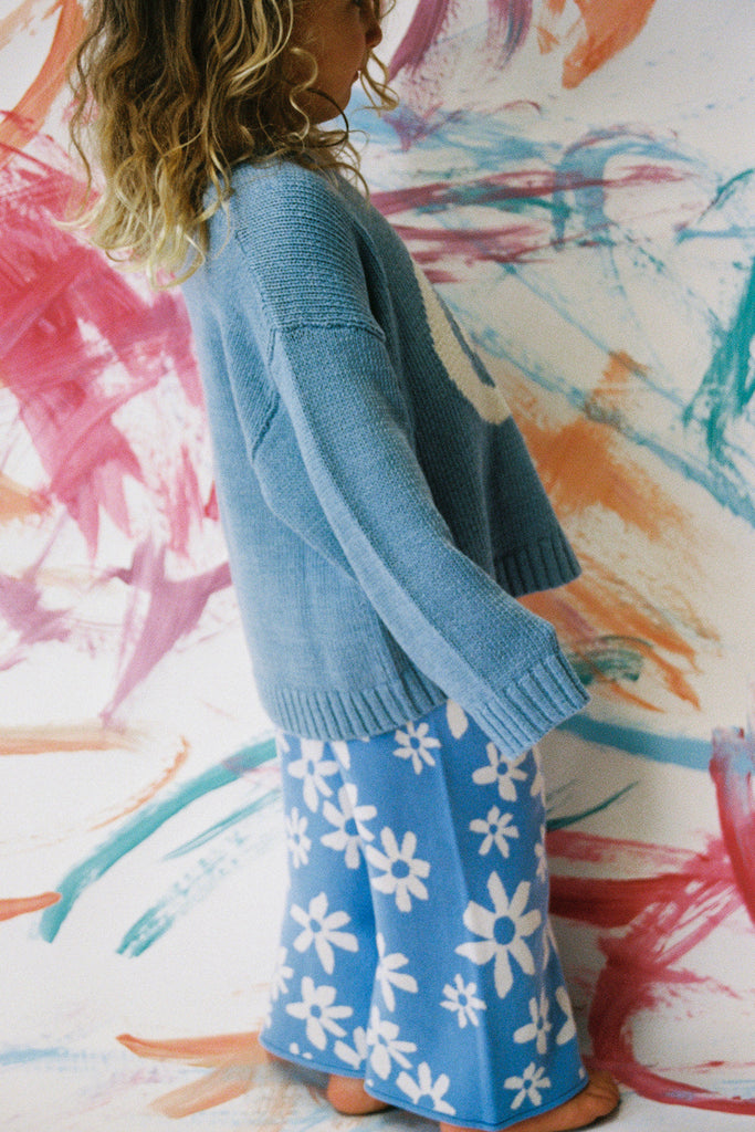 Organic Swirl Intarsia Knit Pull Over - Duck Egg - Mika and Max