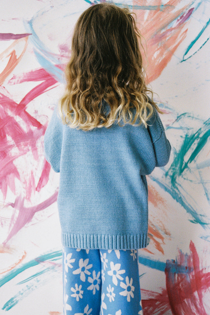 Organic Swirl Intarsia Knit Pull Over - Duck Egg - Mika and Max