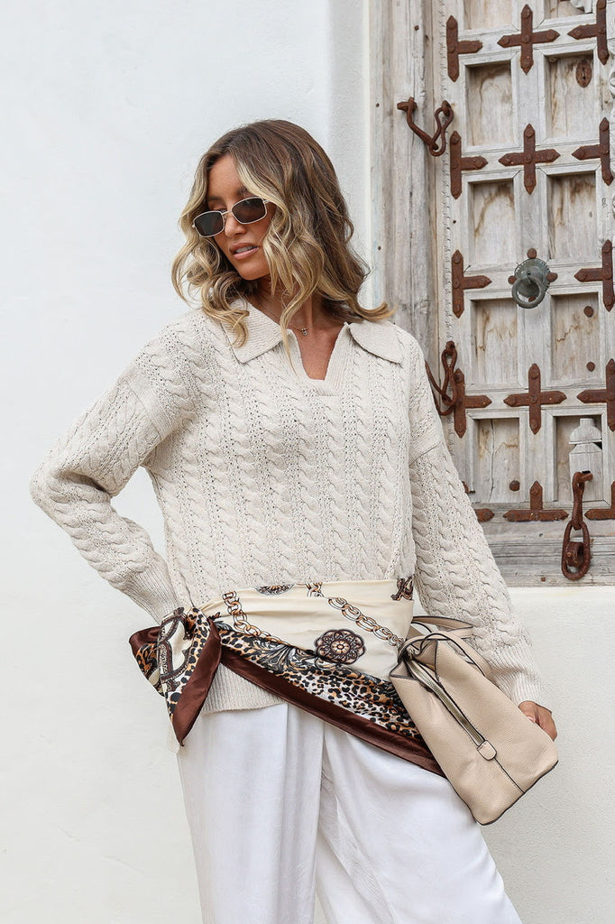 Cable Collar Knit Cream