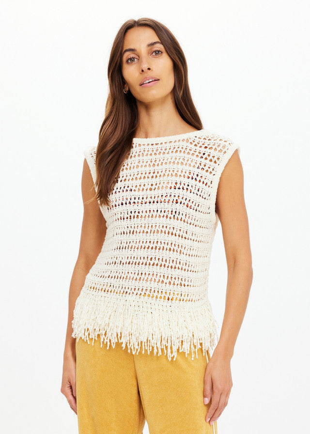 Kamali Knit Fringe Top Cream
