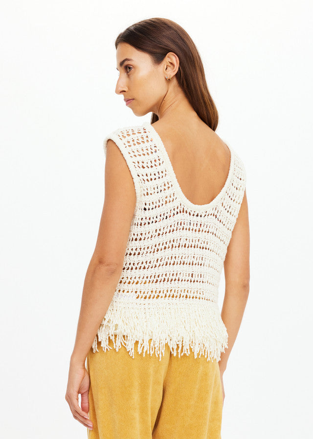 Kamali Knit Fringe Top Cream