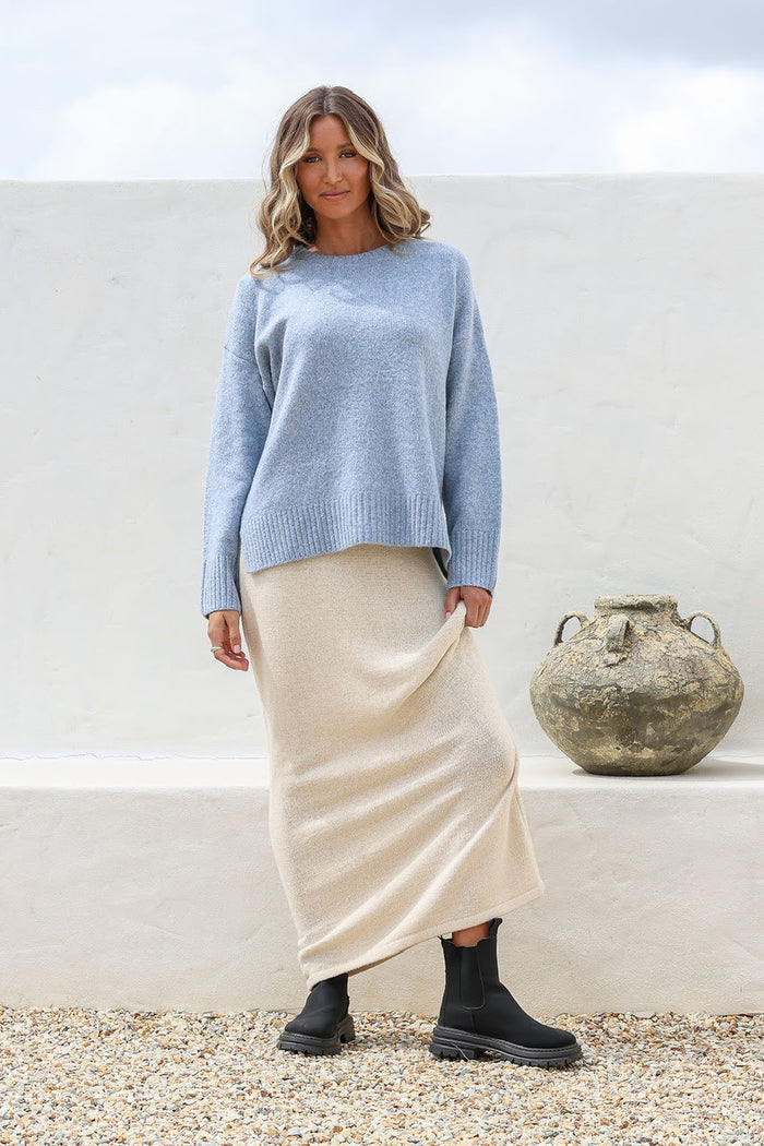 Side Split Canyon Knit Powder Blue