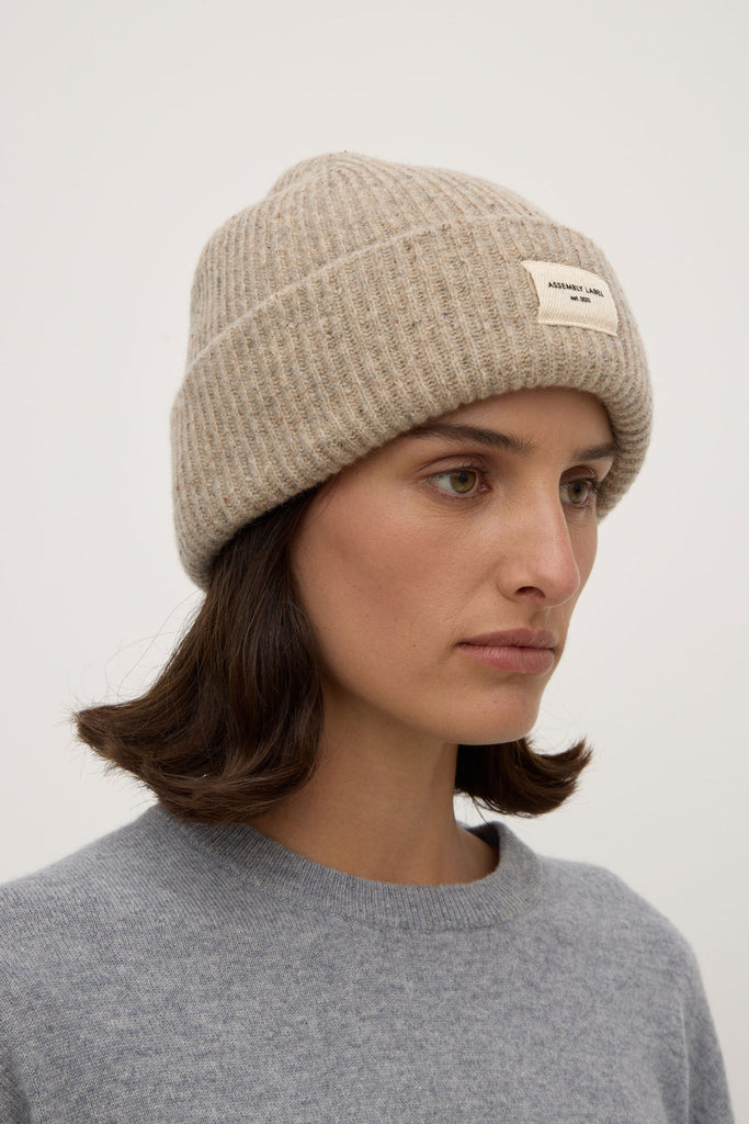 Wool Rib Beanie Stone Marle