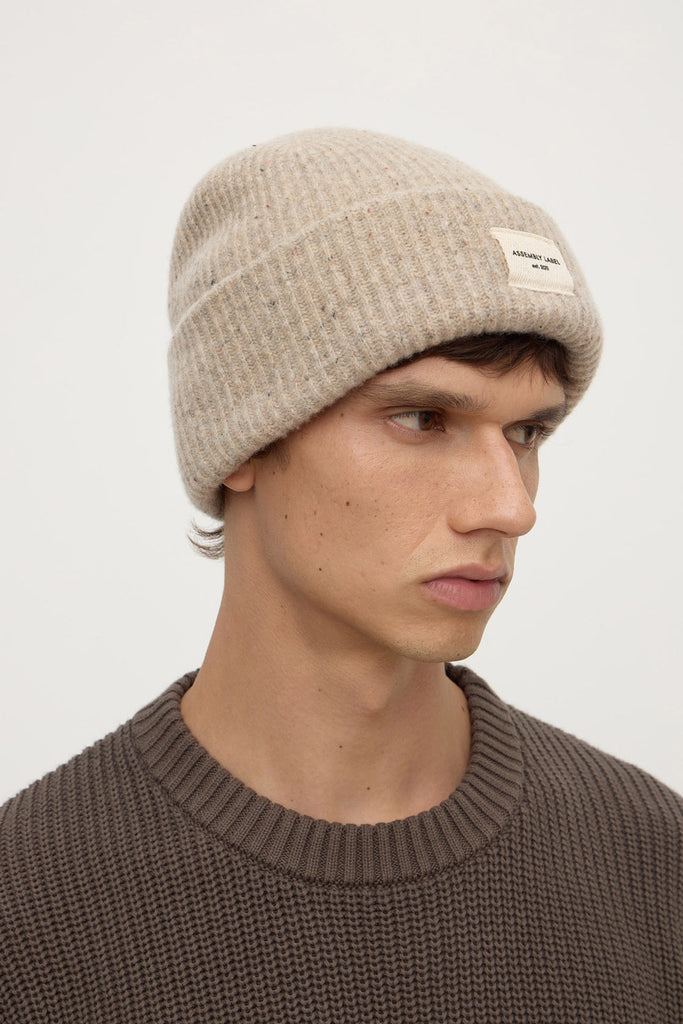 Wool Rib Beanie Stone Marle