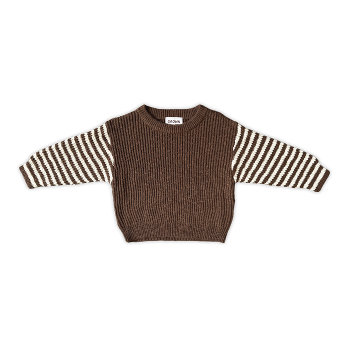 Organic stripe sleeve knit pullover espresso, grown, Mika and max