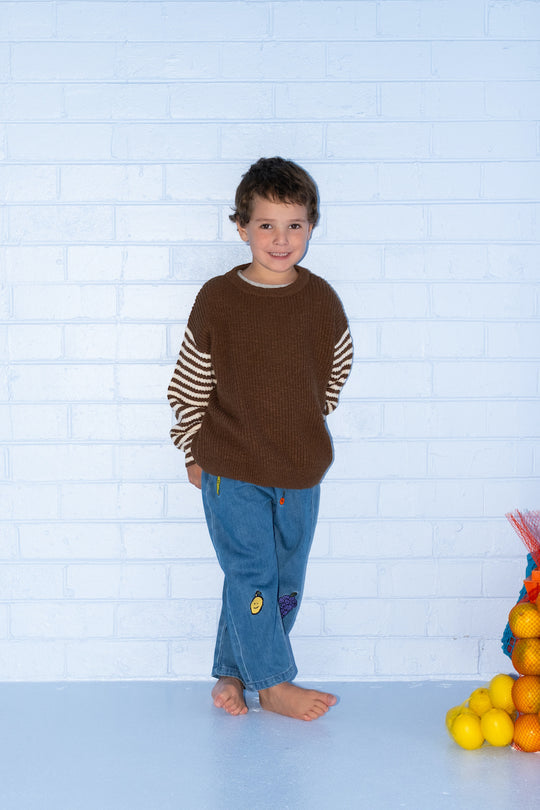 Organic Stripe Sleeve Knit Pullover Espresso