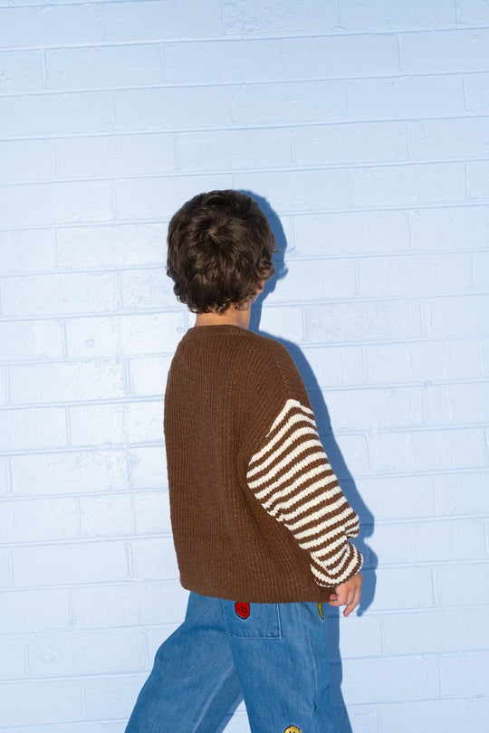 Organic Stripe Sleeve Knit Pullover Espresso