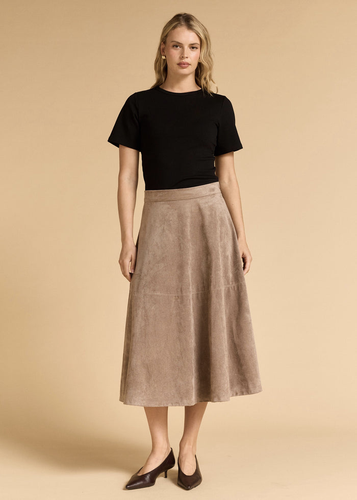 Faux Suede Midi Skirt Mushroom