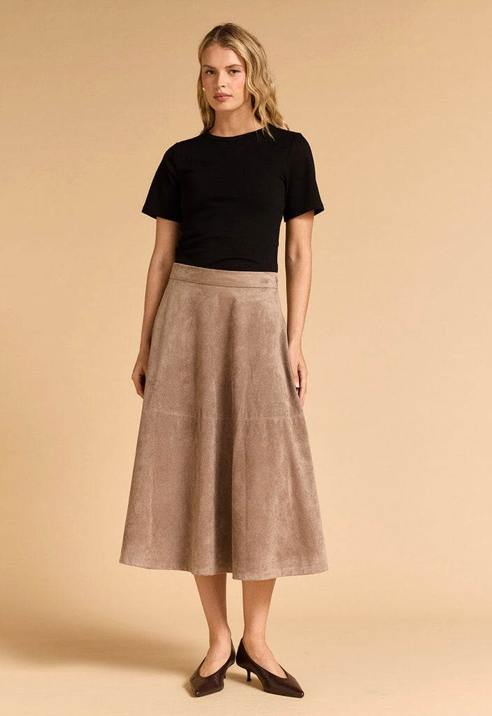 Faux Suede Midi Skirt Mushroom