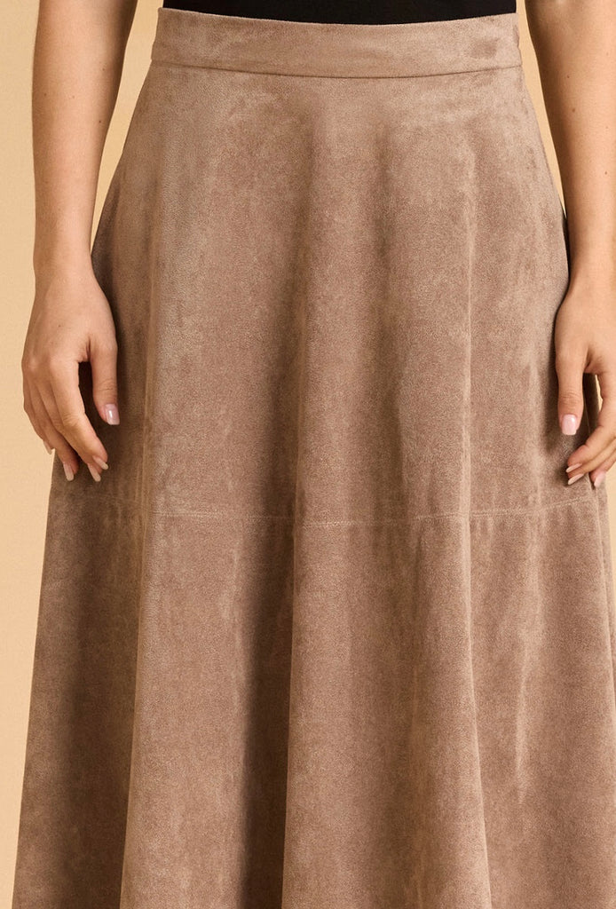 Faux Suede Midi Skirt Mushroom