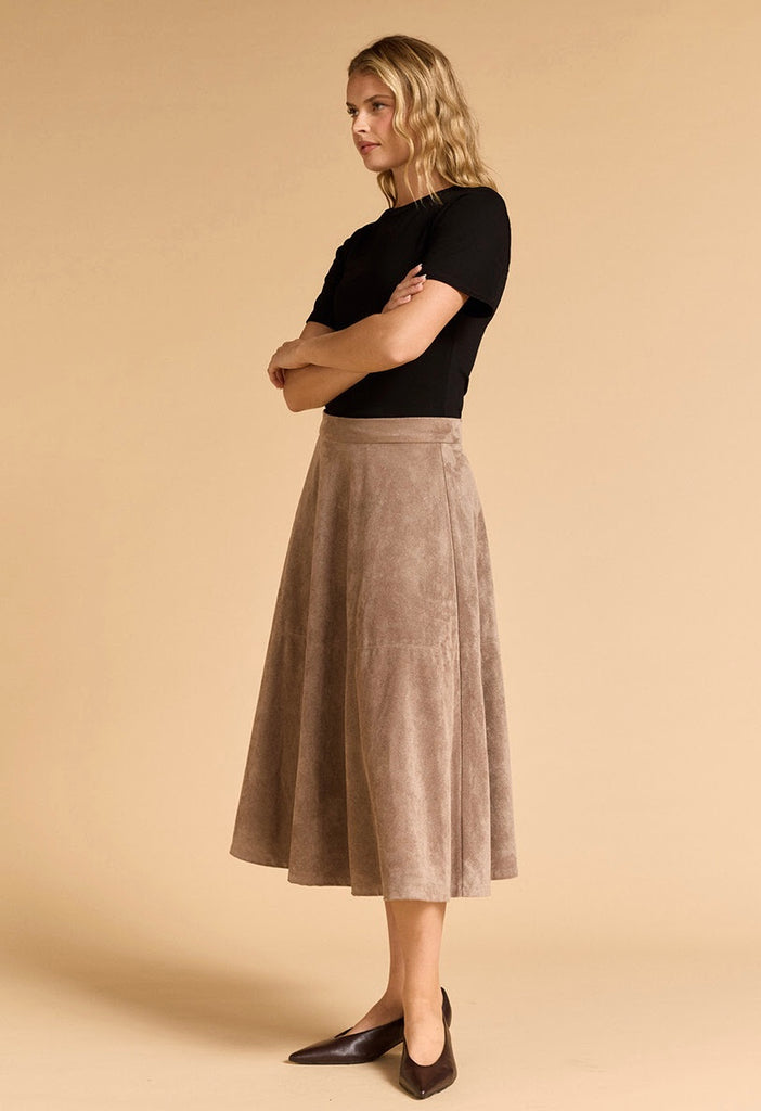 Faux Suede Midi Skirt Mushroom