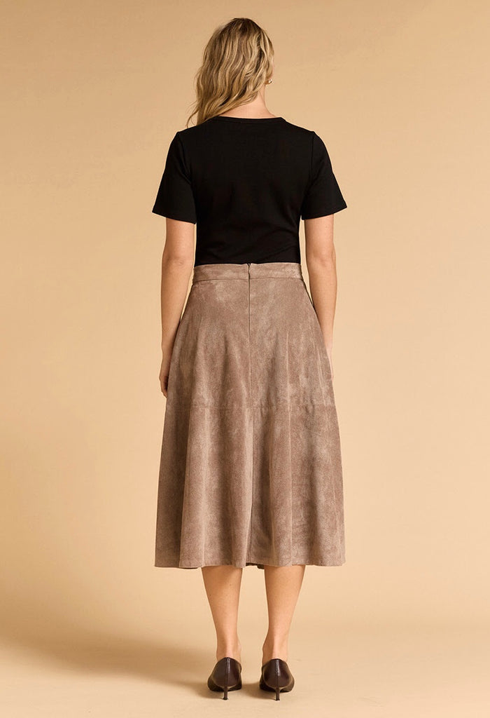 Faux Suede Midi Skirt Mushroom