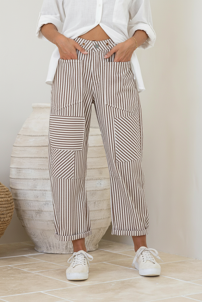 Eyelet Barrel White / Choc Stripe