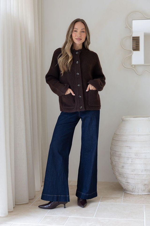 Funnel Neck Cardi Chocolate