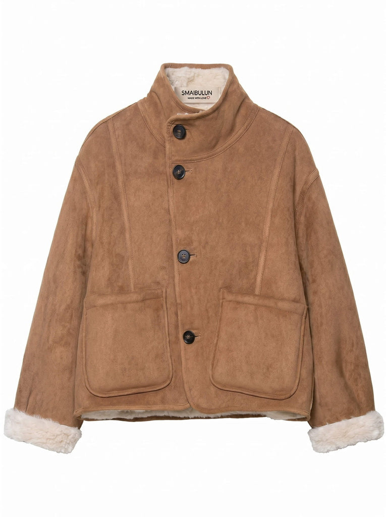 Reversible Faux Suede / Faux Fur Jacket Tan