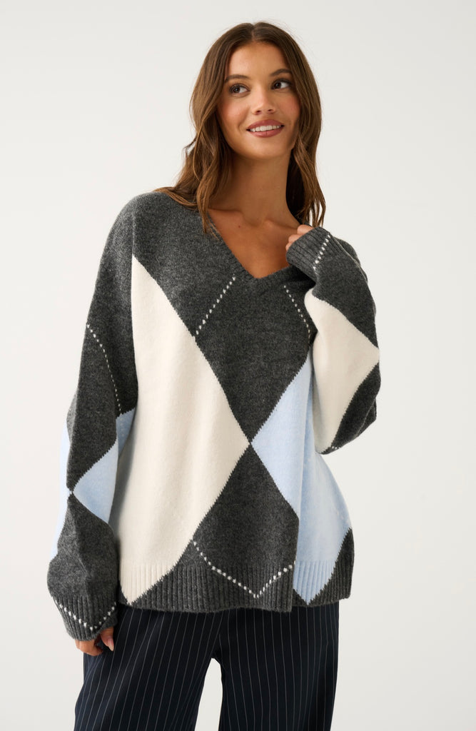 Sophie Knit Charcoal Argyle